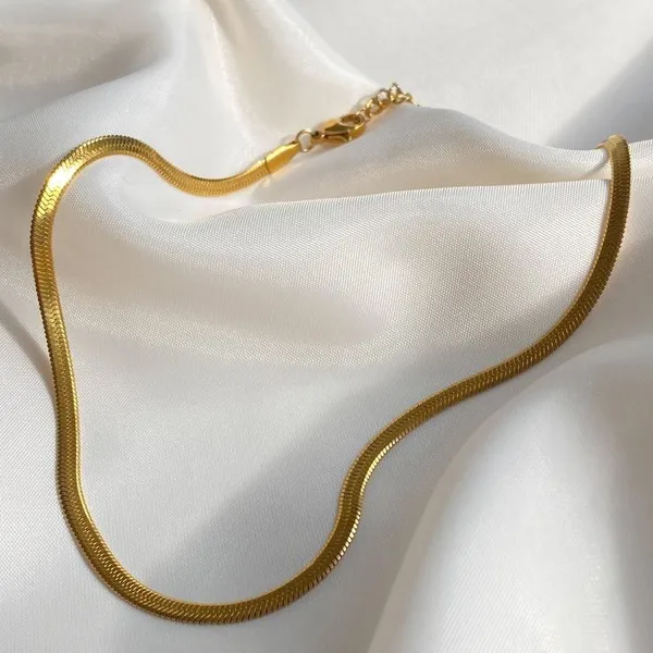Gold_Plated_Brass_Flat_Snake_Chain_Herringbone_Necklace_For_Women